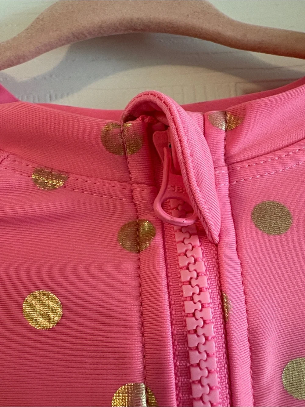 wonder nation Pink Long-Sleeve Rashguard One-Piece with Gold Dots